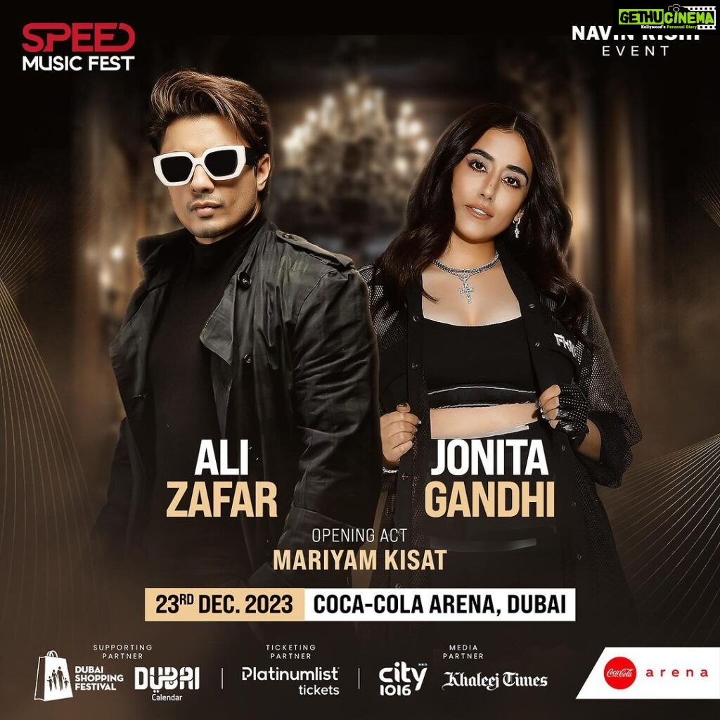 Jonita Gandhi Instagram - Dubai here we come!!! Performing my own set at the Speed Music Fest on 23rd December, Dubai, at Coca-Cola Arena 💃🏻 Ticket link in bio Speed Music Fest is brought to you by @speedentdxb & @rishinavin @platinumlistuae @city1016 @dubai_calendar @ali_zafar @khaleejtimes @mariyamkisat_
