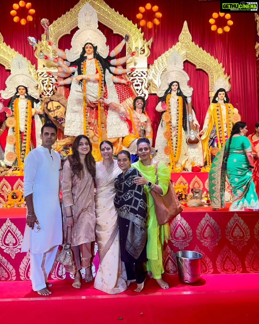 Kajol Instagram - Third day . Shubho Navami. And it was an amazing day. My son served at the bhog and understood why I do it every year.. a newbie @aamandevgan served and felt the power of the puja. So many people that I love were there and so many happy feelings all over. The pujo has ended for everyone else but we still have a just our thing so that feels a little better .. there is a feeling of sadness mixed with elation that it was a successful year and now it’s at an end.. #ranimukherji #aamandevgan #yugdevgan #durgapuja #mahanavami