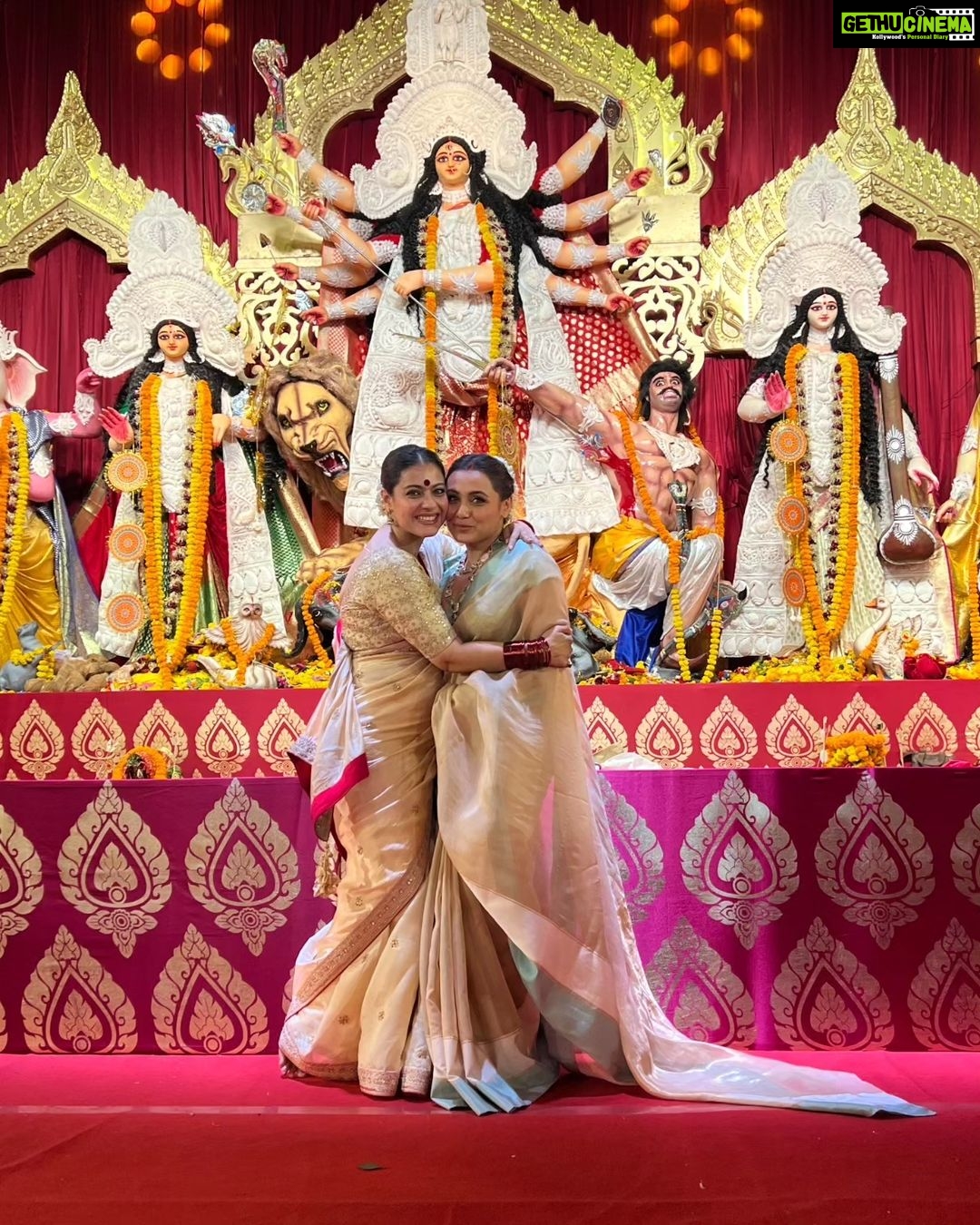 Kajol Instagram - Third day . Shubho Navami. And it was an amazing day. My son served at the bhog and understood why I do it every year.. a newbie @aamandevgan served and felt the power of the puja. So many people that I love were there and so many happy feelings all over. The pujo has ended for everyone else but we still have a just our thing so that feels a little better .. there is a feeling of sadness mixed with elation that it was a successful year and now it’s at an end.. #ranimukherji #aamandevgan #yugdevgan #durgapuja #mahanavami