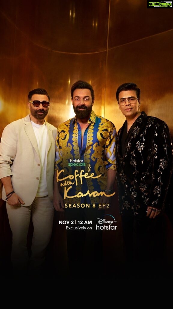 Karan Johar Instagram - The Deol brothers are back to take the couch with some compelling conversations on the second episode of #KoffeeWithKaranS8!👊🏻 #HotstarSpecials #KoffeeWithKaran Season 8 - a new episode every Thursday only on Disney+ Hotstar! #KWKS8OnHotstar @disneyplushotstar @iamsunnydeol @iambobbydeol @apoorva1972 @jahnviobhan @dharmaticent