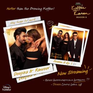 Karan Johar Instagram - The couple synonymous with Bollywood royalty - catch Ranveer Singh & Deepika Padukone on the first episode of #KoffeeWithKaranS8, streaming now!🧡🧡🧡 #HotstarSpecials #KoffeeWithKaran Season 8 - a new episode every Thursday only on Disney+ Hotstar! #KWKS8OnHotstar @disneyplushotstar @ranveersingh @deepikapadukone @apoorva1972 @jahnviobhan @dharmaticent