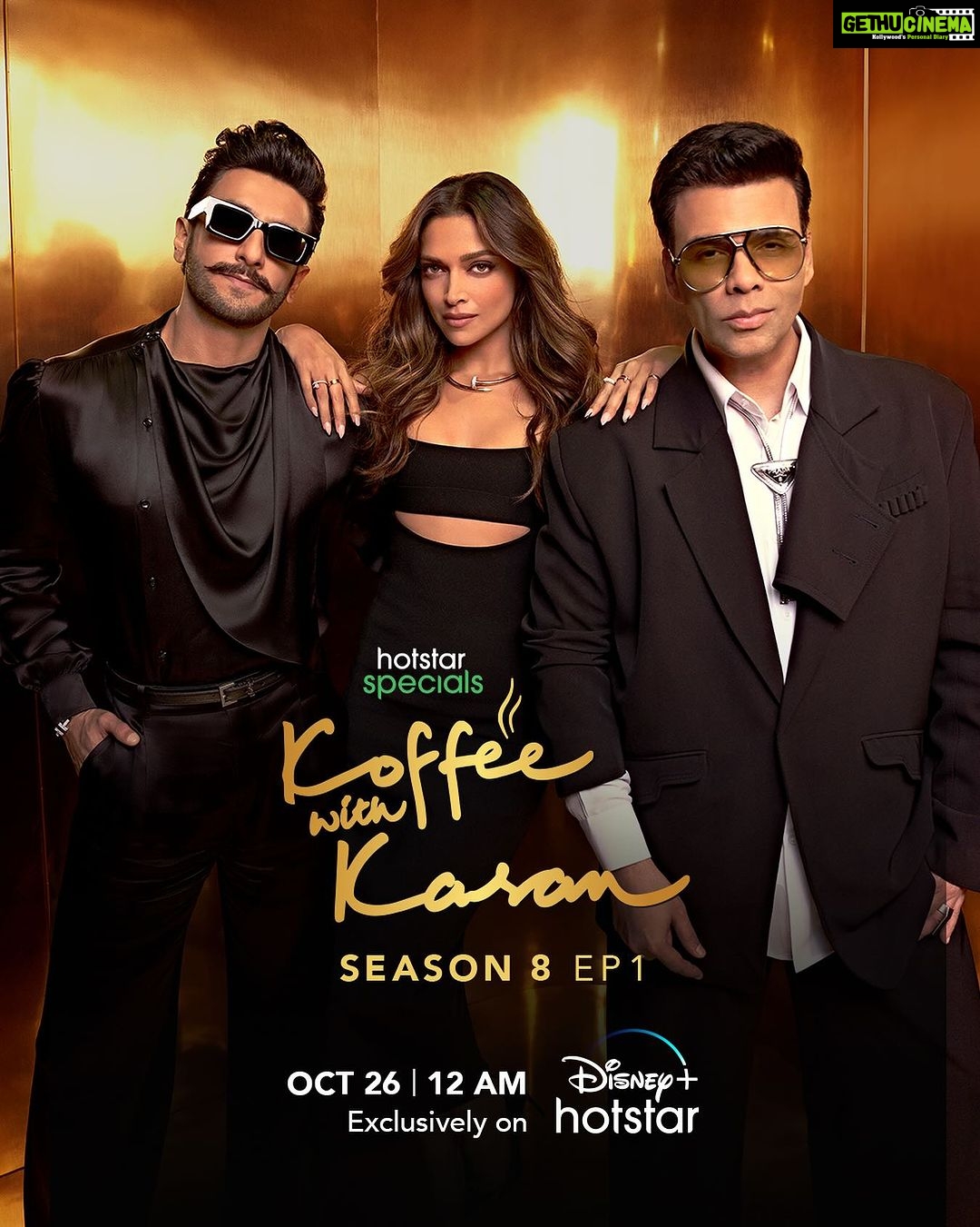 Karan Johar Instagram - Keeping it hot & happening for this episode of #KoffeeWithKaranS8 with none other than @ranveersingh & @deepikapadukone!💥 #HotstarSpecials #KoffeeWithKaran Season 8 - streams from 26th October onwards only on Disney+ Hotstar! #KWKS8OnHotstar @disneyplushotstar @apoorva1972 @jahnviobhan @dharmaticent