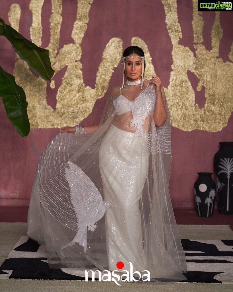 Kareena Kapoor Instagram - For the bride’s 80s flapper girl style after party for when she is ready to unwind…or perhaps a modern day princess at a wedding party in the Hamptons? Kareena is stunning in the white ‘Son Chidiya’ cape set embellished in pearls and sitaras. #TheMasabaBride #HouseofMasaba