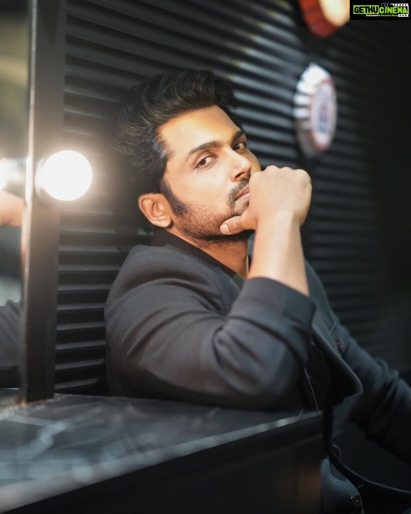 Karthi Instagram - Calm and steady 🖤 #Japan promotions Clicked by @arunprasath_photography Styled by @poornima.designs Style Team - @kavyazas