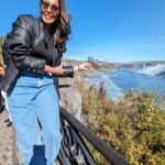 Keerthi shanthanu Instagram – Lost in the beauty of my surroundings!🖤🩵
#niagarafalls #canada #rainbow #traveller