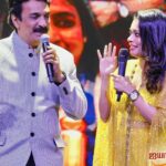 Keerthi shanthanu Instagram - On stage ✨🎤 #isaivellam2023 #canada Loved working & being there😇 Overwhelmed with all ur love 💛 After a long time with this fun loving guy @rjvijayofficial 💛 This golden outfit from @studio149 💛 Thanks to @latikaproductions @latikagoldhouse for havin us💛 Thanx for the pics ma @sobejan.photography ✨