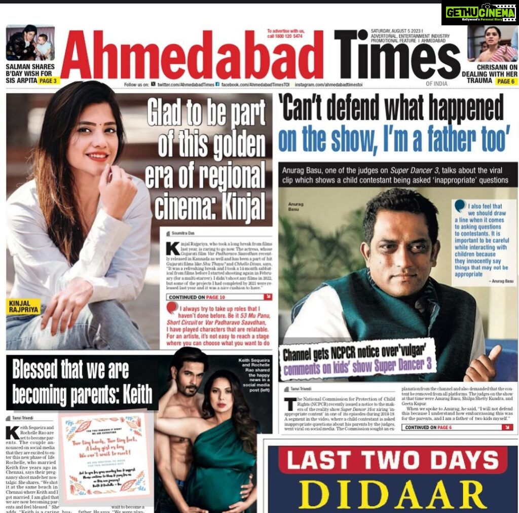 Kinjal Rajpriya Instagram - Today’s Front #AhmedabadTimes Swipe To Read 👉Heartiest Gratitude @ahmedabadtimestoi 🙏