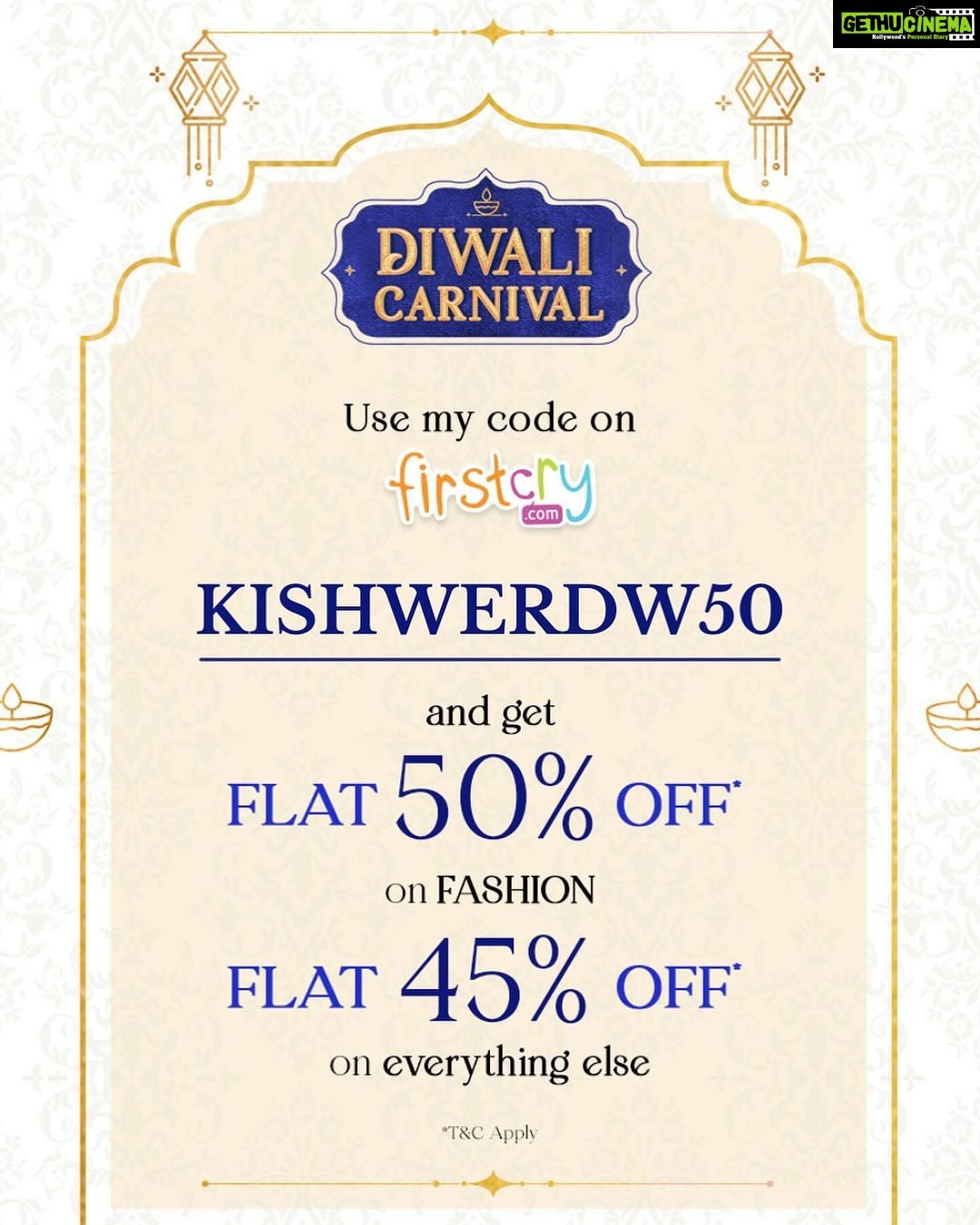 Kishwer Merchant Instagram - May this Diwali bring the warmth of tradition, the light of happiness, and the sweetness of festive treats into your lives. With my little munchkin, I cherish every moment, and @firstcryindia ensures they look their festive best. Our go-to for the most adorable and vibrant ethnic wear. This festive season, with FirstCry, make your child’s celebrations unforgettable with my exclusive code KISHWERDW50. Grab a fantastic 50% discount on Fashion and 45% on everything else. Don’t miss the chance to add a touch of magic to your child’s wardrobe. #firstcrywalidiwali23 #firstcrywaliDiwali #firstcryindia #firstcry #FussNowAtFirstcry #firstcryfashion #kidsfashion