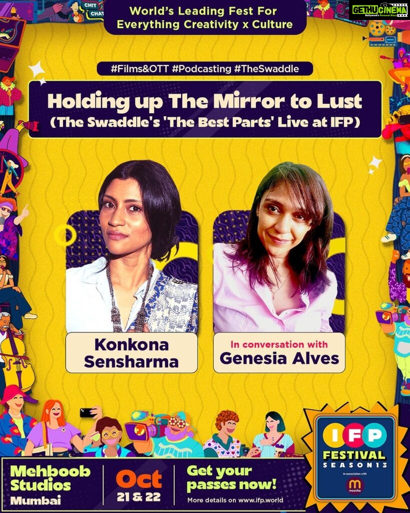 Konkona Sen Sharma Instagram - ✨2 Days Left For The Festival✨ Konkona Sen Sharma, the director of The Death In The Gunj and Mirror from Lust Stories 2 is coming to the IFP Stage with Genesia Alves! Both of them together explore the intricacies of the films and nuances of Konkona’s way of showing intimacy and lust on screen. You cannot miss this amazing conversation between these two amazing women! 🤩 Get your passes now from the link in our bio🔴 #IFP #IFP13 #IFPFestival #meesho #meeshoapp #InvestForGood #Croma #SennheiserIndia #Sennheiser #MaxFashion #MaxUnbelievable #mubiindia #RadioMirchiPlus #Mirchi @meeshoapp @dspmutualfund @croma.retail @sennheiser_in @maxfashionindia @mubiindia @mirchiplus @ifp.world Mehboob Studio
