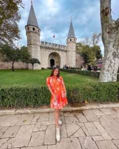 Kritika Sharma Instagram - Tourists Spots to visit in Istanbul Part - 2 
1.  Blue Mosque 
2.  Seven Hills restaurant - they let you feed the birds and you can see blue mosque and Hagia Sofia as well so do visit 
3.  Grand Bazaar - For shopping and bargaining is must ! 
4.  Topkapi Palace 
5.  Galata Tower 
6.  Suleymainiye Mosque
7.  Taksim Street 
8.  Baklava and Turkish Tea 
9.  Kumpir - potato filled with veggies and sauces a famous street food for vegetarians 
10. The famous St Sebastian cake at Galata Tower! 
 
Comment below if you have any questions ! 
Outfit Details
Blue dress @thesushclothing 
Orange dress @label.taikee 
Styled by @_vaishnavii.3011 

#turkey #istanbul #2023 
#touristsplacesinistanbul #travel #tourist