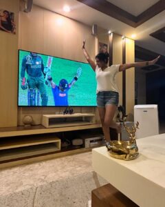 Lahari Shari Instagram - Number 48 and it continues… hearty congratulations to all of us!!! Feeling elated☺️😊

#india #win #instagram #reels #instagood #love #like #follow #viratkohli #rohitsharma #cwc #bangladesh #lose #reelsindia #klrahul #sport  #bumrah #bcci #champion #win #sport #sports #bleedblue #hotstar #teluguactress #tollywood #cricket #icc #siraj #biggbosstelugu
