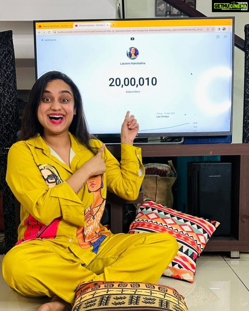 Lakshmi Nakshathra Instagram - We hit 2 Million Subscribers in YouTube channel. You heard it right..."WE". ❤️🤗🤗💃🏻 Thanks to each of my Subscribers & Viewers for making it happen!😍 Gratitude is a divine emotion - it fills the heart and soul. I couldn't be more grateful for making this happen now. September can't get more beautiful than this! 💫💫💃🏻 Thanx a Ton ✌️ Link in bio to know more about #lakshminakshathra official You Tube Channel ! ❤️ #lakshminakshathra #youtube #2million #youtuber #happiness #hardwork #hardworkpaysoffs @youtubeindia @youtube @youtubecreatorsindia