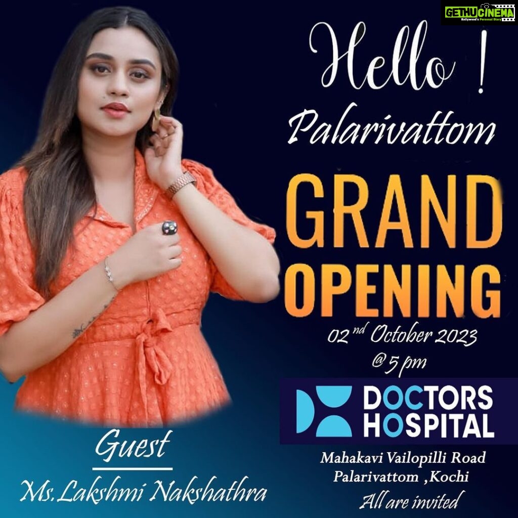 Lakshmi Nakshathra Instagram - Tomorrow ! 🤗 Hello Palarivattom ( Cochin )❤️ Welcoming you all for the Grand Opening of Doctors Hospital, tomorrow @ 5 pm @doctorshospitalsindia