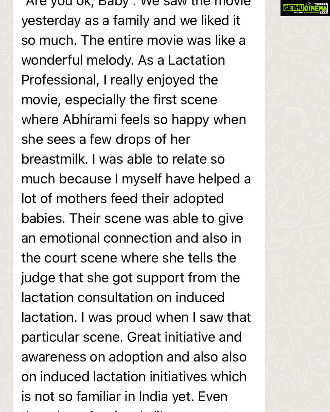 Lakshmy Ramakrishnan Instagram - So happy to receive some hearty comments from people for whom the film worked, #areyouokbaby is not a tear jerker for sure, maybe there is much more to aspire for , but the fact is that , it caters to a specific target audience which loves the film, learning never stopsđź’•