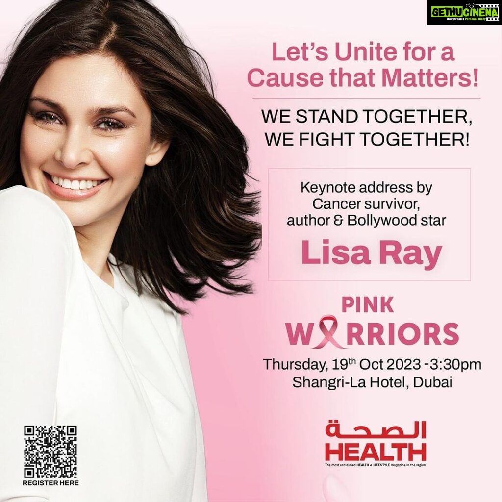 Lisa Ray Instagram - Looking forward to speaking at the #PinkWarriors event in Dubai on October 19th @healthmagae @thumbaymedia #BreastCancerAwareness #PinkWarriors #HealthMagazineEvent #HealthAwareness #UAEHealth #CancerPrevention #PinkEvent