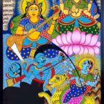 Lisa Ray Instagram - Navratri begins today, with honouring Shaila Putri, one of the manifestations of Ma Durga. For a Bengali like me, the relationship with Durga is heightened during this auspicious time, culminating with Pujo. I am so proud and delighted with our current exhibition @theupsidespace #InSearchoftheDevi curated by a Bengali sister @sripeepul with well appreciated collaborative inputs by @bhavz15 @srilachatterjee @baromarket @latitude_28 The artworks are exquisite representations by master artists of the Devi and Shakti- the immutable feminine energy of the universe. These digital pieces are available to own, to bless your home and art collection or simply to enjoy the Devi in a brand new avatar for the digital age. Blessings to one and all. ……. Artwork: Saraswati, Lakshmi, Durga by Phad Artist Kalyan Joshi and his student Astha The trio of Durga, Saraswati and Lakshmi. The Goddess of courage and strength - Durga, Goddess of knowledge - Saraswati and Goddess of wealth - Lakshmi. The symbols of each one are clearly depicted, the lion and the 10 hands of Durga, the Lotus of Lakshmi and the Veena of Saraswati. For 700 years, this one family from Bhilwara in Rajasthan, were the makers of “Phad” art. A Phad (literally, fold) was a mobile temple, between 15 and 30 ft long, a hand woven coarse cotton cloth that was starched and shone with moonstone, commissioned by a Bhopa, or priest. The story was always of Devnarayan or Pabuji, both folk deities. As the Bhopa narrated the story, singing it to a rapt audience who watched the cloth unfold, his wife the Bhopi, danced the tale. Master Artist Kalyan took over the mantle of his father who started a school to expose their art to a wider world. He uses his art as a tool to narrate anything of social significance and to adapt it to other iconic Indian styles, creating his own interpretation. #digitaldevi #digitaldurga #duggadugga