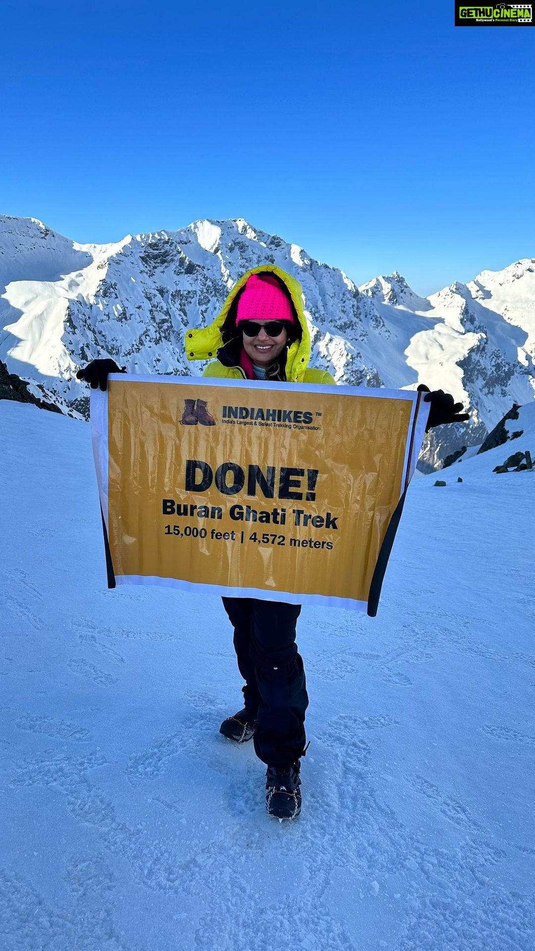 Madhu Sharma Instagram - On the summit, you only remember the challenges that made you stronger, not the ones that held you back #indiahikes #buranghati #trekking #trek #summit #finaldestination #difficultly #happy #happiness #mountains