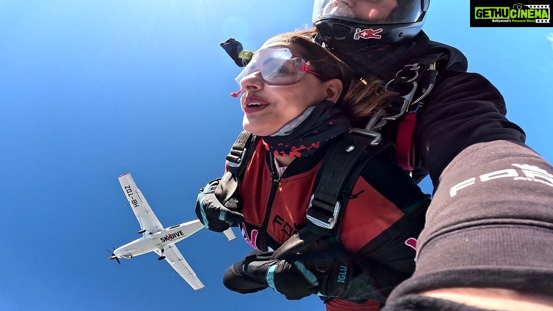 Madhu Sharma Instagram - Skydiving is an exhilarating and unforgettable experience that is difficult to put into words. As you ascend to your jump altitude, your heart races with anticipation and nerves. Once you reach the jump altitude, you take a deep breath and leap out of the plane. In the first few seconds, you will feel a rush of wind as you plummet towards the earth. The sensation of free-fall is indescribable; you feel weightless and the wind rushing past you at an incredible speed. You may also experience a feeling of absolute freedom and a sense of being completely alive. After around 45-60 seconds of free-fall, your parachute is deployed, and you suddenly slow down, allowing you to take in the stunning views around you. The feeling of being suspended in the air, thousands of feet above the ground, is breathtaking. As you float back to earth, you may feel a sense of tranquility and peacefulness. The experience of skydiving can be described as a rush of adrenaline mixed with a deep sense of calm and appreciation for the beauty of the world around you. Overall, skydiving is an extraordinary experience that combines intense excitement, breathtaking views, and a sense of freedom and peace. It is truly an experience like no other.