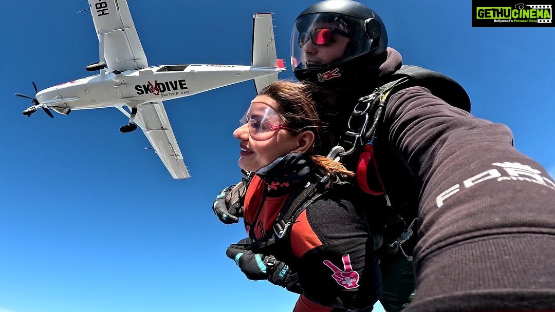 Madhu Sharma Instagram - Skydiving is an exhilarating and unforgettable experience that is difficult to put into words. As you ascend to your jump altitude, your heart races with anticipation and nerves. Once you reach the jump altitude, you take a deep breath and leap out of the plane. In the first few seconds, you will feel a rush of wind as you plummet towards the earth. The sensation of free-fall is indescribable; you feel weightless and the wind rushing past you at an incredible speed. You may also experience a feeling of absolute freedom and a sense of being completely alive. After around 45-60 seconds of free-fall, your parachute is deployed, and you suddenly slow down, allowing you to take in the stunning views around you. The feeling of being suspended in the air, thousands of feet above the ground, is breathtaking. As you float back to earth, you may feel a sense of tranquility and peacefulness. The experience of skydiving can be described as a rush of adrenaline mixed with a deep sense of calm and appreciation for the beauty of the world around you. Overall, skydiving is an extraordinary experience that combines intense excitement, breathtaking views, and a sense of freedom and peace. It is truly an experience like no other.