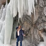 Madhu Sharma Instagram - Frozen waterfalls are truly a sight to behold! The intricate beauty of frozen waterfalls can be mesmerizing, with delicate icicles and sparkling frozen formations creating a stunning natural sculpture #frozenwaterfall #leh #ladakh #lamayuru #moonland #explorepage✨ #exploreindia #explore Ladakh, India
