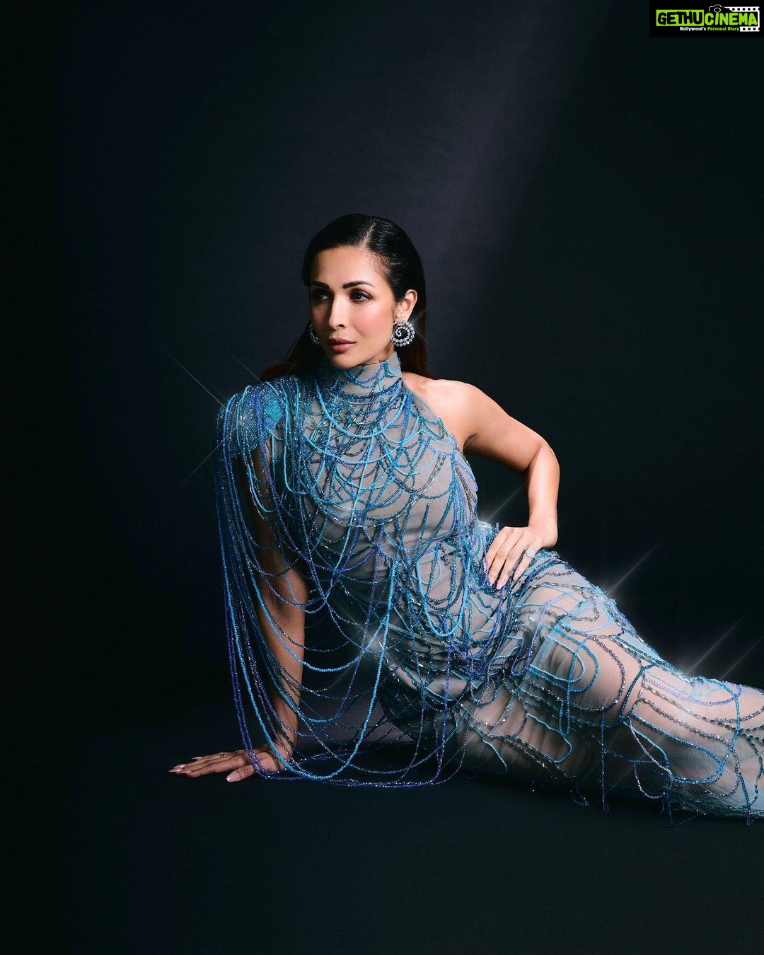 Malaika Arora Instagram - 🧜♀️💎……Gown @jeanlouissabaji Outfit placement @maisonbose Jewellery @isharya Shoes @louboutinworld …. Hair @hrishidoeshair Makeup @simone.hairandmakeup …. Styled by @aasthasharma @reannmoradian Styling Interns @shatakshipandeyy @vanshita_sehra …. Managed by @naureen.abdullah Images by @aviraj