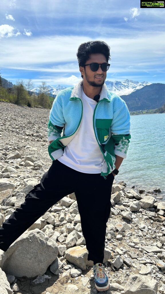 Mani Chandra Instagram - Engeyum Kadhal 🤍🖤 Missing and loving everything about Switzerland 🤍 VC @im_raveena_daha chelloo🖤 @tharshan_93 darling ❤️