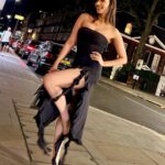 Manushi Chhillar Instagram - #TB to London nights 🖤🖤 An….d the dress we’ve been trying to sport for a while 🖤🖤 London, United Kingdom