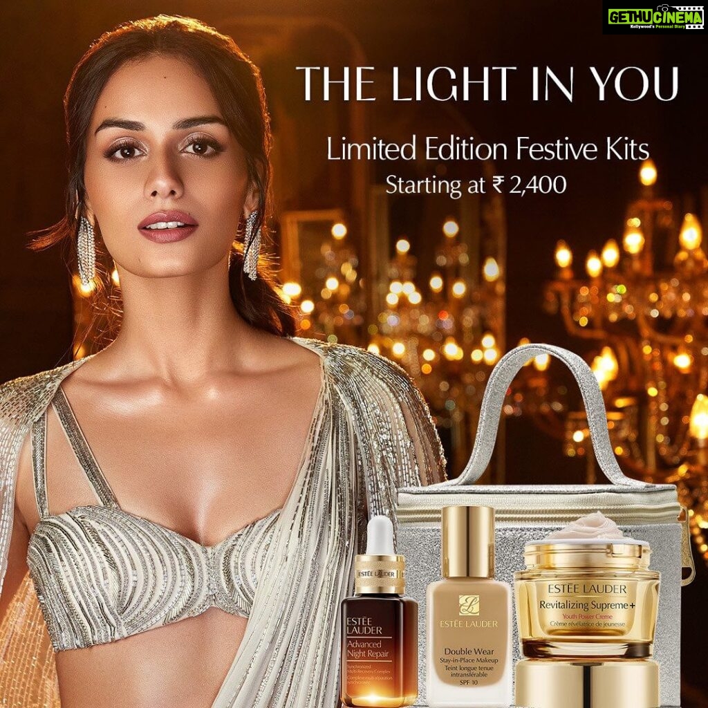 Manushi Chhillar Instagram - This season is about illuminating hearts and treating yourself with the best 🛍️ Shop our Limited Edition Festive kits with our #1 serum, bestselling foundation & so much more - Starting at ₹2,400. A dash of luxury, and a whole lot of love! ✨ #EsteeLauder #EsteeGlobalAmbassador #EsteeLauderIndia #TheLightInYou #Diwali2023