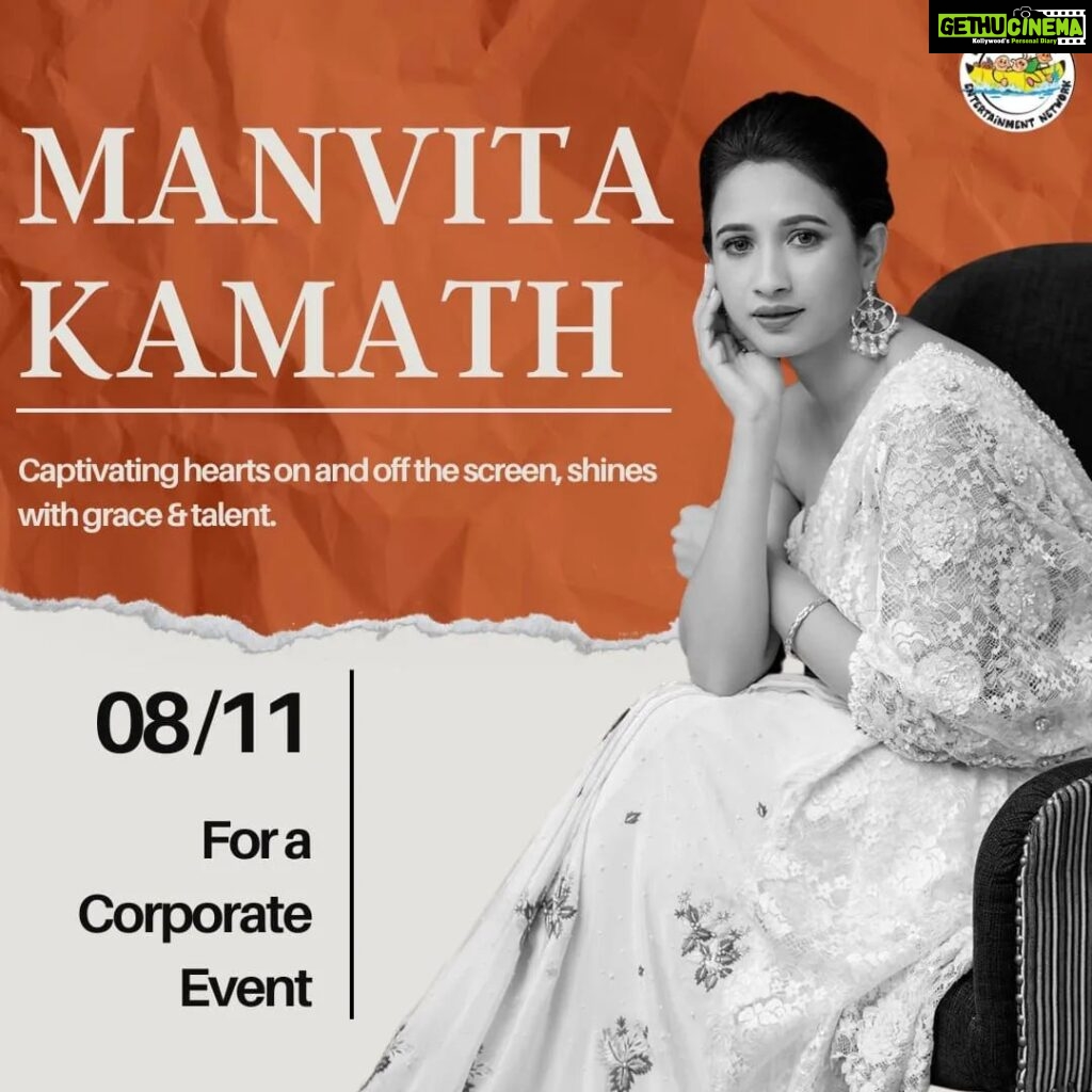 Manvita Kamath Instagram - Get ready for an event full of elegance and entertainment as Manvitha Kamath graces the corporate stage tomorrow! Her presence promises a perfect blend of charm and talent, creating an unforgettable experience for every attendee. #bbenindia #manvithakamath #corporateevent #bangalore