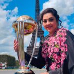 Meena Instagram - 🏆🌟 An immense honour to stand as the very first Indian actor to officially launch and unveil the coveted Cricket World Cup 2023 Trophy. @icc @france_cricket @cricketworldcup Outfit @nischalareddykids Makeup @madushamakeup #CricketWorldCup2023 #ProudMoment #HistoricUnveiling #honoured #reels #bts #icc #cricket