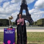 Meena Instagram – Truly honoured to be the first Indian actor to Officially Launch and Unveil the Cricket World Cup 2023 Trophy 🏆 

@icc 
@france_cricket 
@cricketworldcup 

Outfit @nischalareddykids 
Makeup @madushamakeup 

#icc #cricket #worldcup #meenasagar