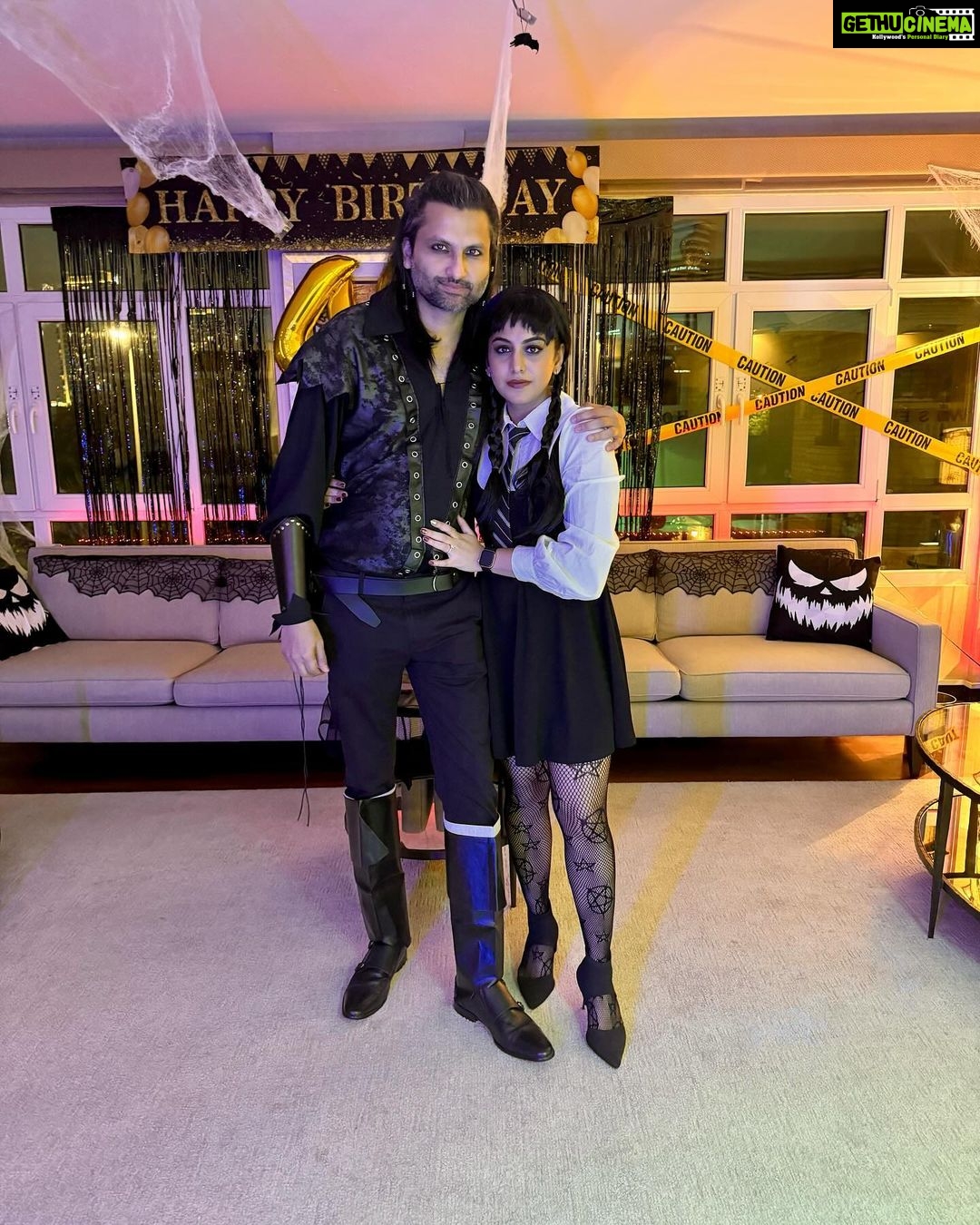 Meera Nandan Instagram - When I decided to be Wednesday on a Saturday #halloweening #suji’s40th #happybirthday #bestie #wednesday #wednesdayaddams #saturdaynight Dubai, United Arab Emirates