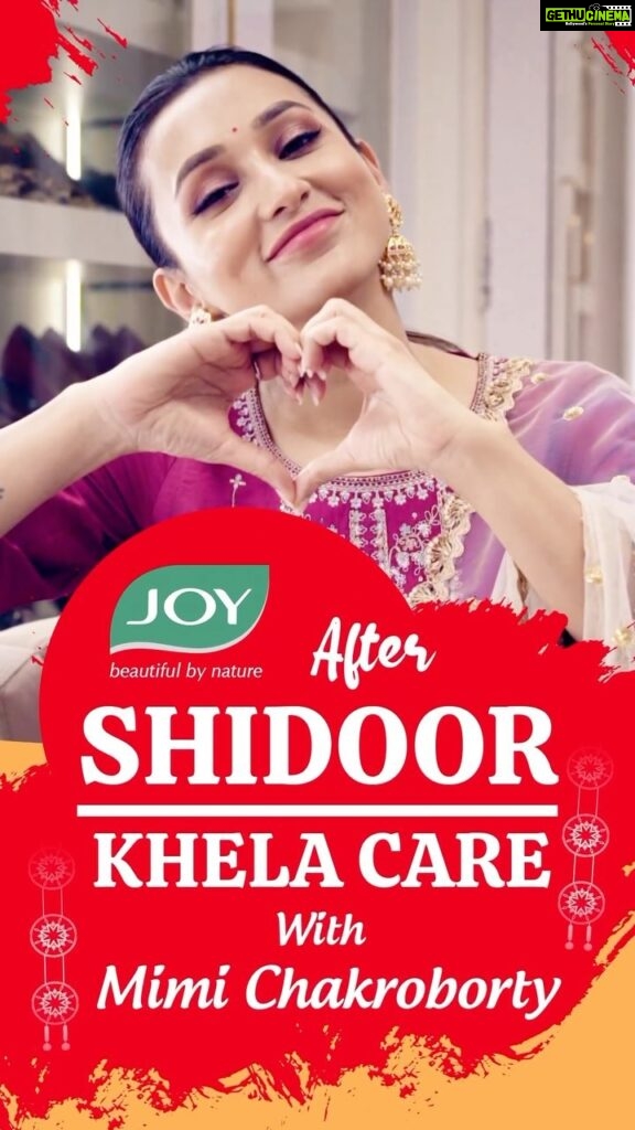 Mimi Chakraborty Instagram - Embrace the vibrant colors of Sindoor Khela and celebrate with joy, radiance, and a touch of self-care. ❤️✨ Learn Mimi’s skincare routine post Sindoor Khela and harness the power of natural ingredients to be #BeautifulByNature🌟 . . #JoySkincare #SindoorKhela #DurgaPuja