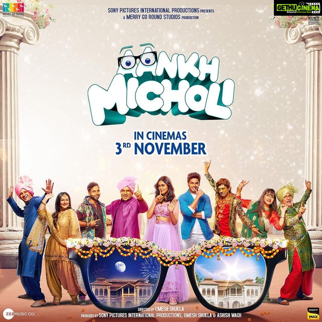 Mrunal Thakur Instagram - Don't rub your eyes, you're seeing clearly! Aankh Micholi has a new release date - 03 November...just in time to give your Diwali holidays a dhamakedar start! So gear up for all the fun we have in store for you and your family! See you all in cinemas on 3rd November! @pareshrawalofficial @abhimanyud @sharmanjoshi @divyadutta25 @nowitsabhi #VijayRaaz @jariwalladarshan @grushakapoor24 @umesh_shukla_official @mgr_studios @ashishwagh7 @zeemusiccompany @sonypicturesin