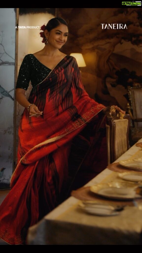 Mrunal Thakur Instagram - The gentle caress of air in silken folds, the fiery passion blazing through vibrant hues, the boundless freedom of the sky in every drape, the tranquil depths of water flowing in delicate patterns, and the earthy richness grounding you in timeless elegance! Taneira, from the house of Tata presents The Queen’s Collection which is inspired by the five elements, and captures the beauty of artistry in the most vivacious manner. This festive season, let your presence reflect regal grace draped in these exquisite designer sarees carefully handcrafted in pure silk. #QueensCollectionByTaneira #MrunalThakur #PureSilkSareesbyTaneira #PureSilkSarees #BestOfIndiaUnderOneRoof #RevibeTheSaree