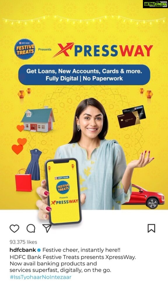 Mrunal Thakur Instagram - With the festivities just around the corner, I’m really looking forward to all the treats that are going to come home... And there’s one treat that I’m damn excited about…HDFC Banks Festive Treats presenting XpressWay, that allows you to get loans, new accounts, cards & more. PS - the sweetest part about this treat is that it has over 10,000 offers on leading brands, available with cards & EASYEMI. So, dont wait and get your festive wishlist ready! Visit https://v.hdfcbank.com/festive-treats/index.html #IssTyohaarNoIntezaar @hdfcbank