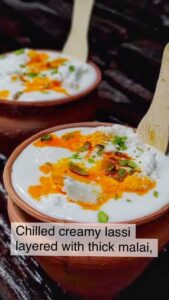Mumtaz Sorcar Instagram - Chilled creamy lassi layered with thick malai, saffron and pista…. Bliss 😇 #foodgasm 🤤