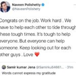 Naveen Instagram - His story is the story of many people in this pandemic. People are finding it tough to find work. So happy to see his offer letter :) Also guys at ewoke cafe. Thank you. I am going to visit your cafe and meet all of you soon. And whoever is reading this . Let’s help each other out guys. Do your bit if you can . Love ❤️
