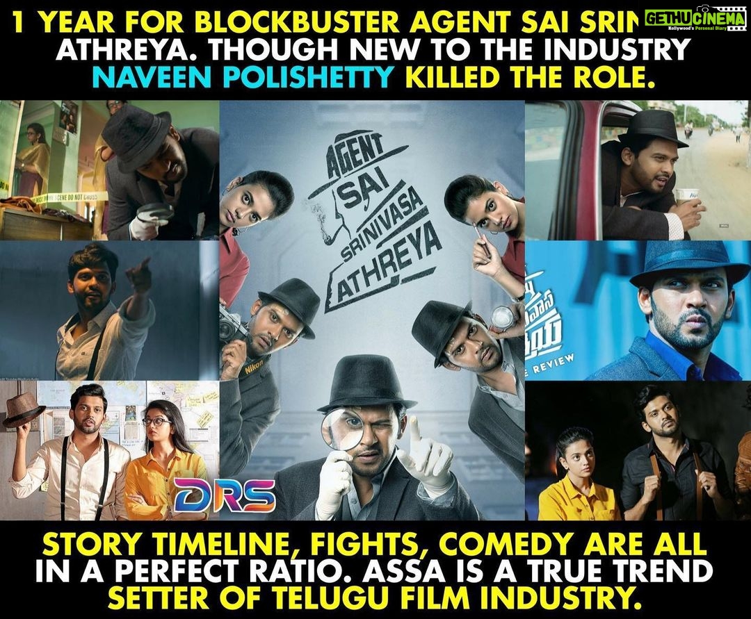 Naveen - 131.5K Likes - 1 year since Agent Sai Srinivasa Athreya released. Wow. The power of audience. My job is to work hard on my craft. If awards are given great. But there is no greater award than this kind of love and support from u guys. Together we will do great things. The real stars my director @rsjswaroop ,our rock star producer @rahulyadavnakka if you liked the score by @mark_k_robin, the awesome camera work by @sunnykurapati , the awesome @shrutiisharmaa as Sneha , our editor Amit & entire team. It’s become the Most rated Telugu film on Prime. It’s at No 7 in Imdb top 50 Telugu films of all time. If u haven’t seen Agent yet meeru naaku konchem takkuva call cheyandi ra. My next film Jaathi ratnalu ki Baddalu aipoye background music, special effects chala unnayi. Memu plan chestunamu Corona ni champesi vacheyandi brother. AlaTheatresLo #1YearForASSA #AgentSaiSrinivasaAthreya