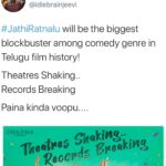 Naveen Instagram – Talk is shaking . Records are breaking . You guys are simply incredible #JathiRatnalu is on fire at the box office. All I can say is thank you . Thank you so much. So happy to see you guys laugh in these times . So happy to see housefuls in theatres after a long time . Golden days of cinema are here again 🔥🔥
