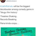 Naveen Instagram - Talk is shaking . Records are breaking . You guys are simply incredible #JathiRatnalu is on fire at the box office. All I can say is thank you . Thank you so much. So happy to see you guys laugh in these times . So happy to see housefuls in theatres after a long time . Golden days of cinema are here again 🔥🔥