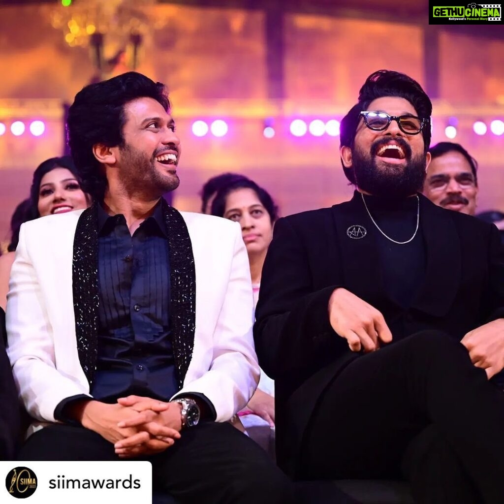 Naveen Instagram - Another special moment. When Jogipet Srikanth met Pushpa . @alluarjunonline Garu’s magic in the film ‘Arya’ left a deep impact on me as a boy wanting to be an actor. That film made me want to be a part of films. So it was beautiful to be sharing my Best Actor award moment with him. His kind words will stay with me for a lifetime. A night of unlimited laughter :) The boy from the front row seats in that show of ‘Arya’ is still whistling for you ❤️ #siima #jathiratnalu #pushpa