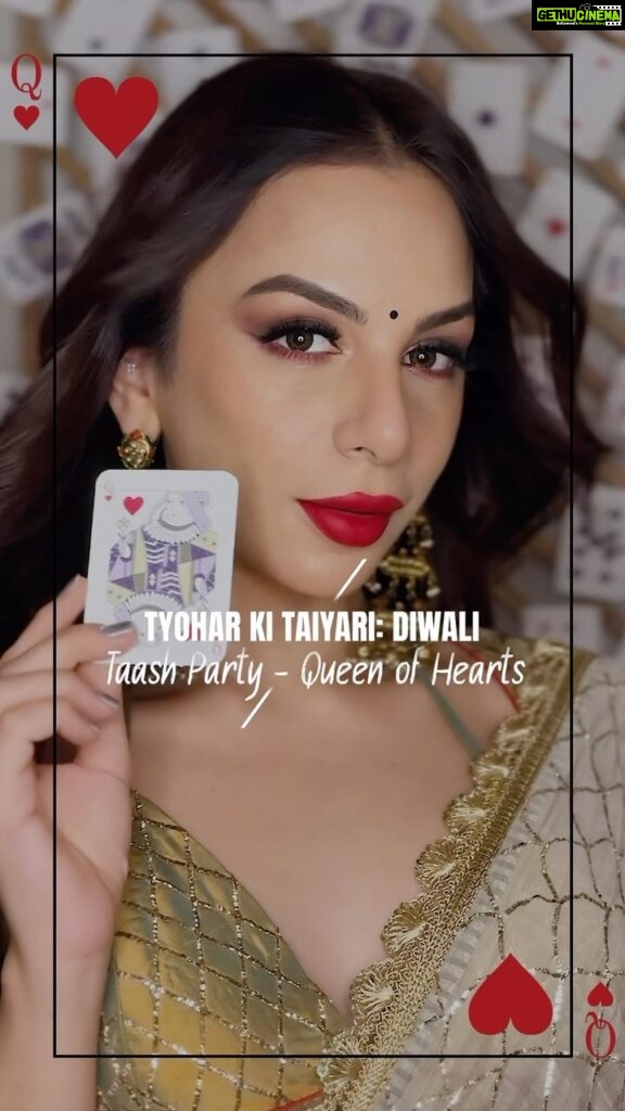 Nitibha Kaul Instagram - Myntra #TrendsForYouPresents Tyohar ki Taiyari for Diwali. Be your most glamorous self at every taash party you go to and get ready to turn heads with @myntrabeauty This is my take on Queen of Hearts makeup ♥ Products used: Products used for Diwali Taash Party @nyxcosmetics - Plump Right Back Primer @clinique_in - Even Better Clinical foundation @kikomilanoindia - Sculpting Touch Creamy Stick Contour @anastasiabeverlyhills_india - loose setting powder @benefitindia - Gimme brow @benefitindia - Cha Cha Tint @rudecosmetics - Spellbook eyeshadow palette @bobbibrownindia -Eye Opening Mascara @maccosmeticsindia - Ruby Woo #TyoharKiTaiyari #TrendsForYou #MyntraBeauty #FindYourOwnBeauty #MakeTheMyntraBeautySwitch #Myntra #ad with @myntra @myntrabeauty #PaidPartnership