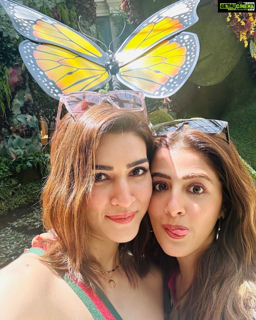 Nupur Sanon Instagram - |-| appy Birthday to the most beautiful human-the bestest sister-the loyalest best friend-I can keep HYPHEN-ing the nicest things to you ‘cause that’s who you are! Perfect! When I was growing up … I remember always have one question when I looked at you,my big sister- God, how is she so perfect? How can she be so beautiful, so loving , so kind , so responsible,so intelligent,so caring , so EVERYTHING all at once! You’ve set the bar so damn high for the kind of people I want around me Krits…and that has always easily protected me from the wrong people…because I knew what was Right , what felt right .. from the beginning.. and that right has always been YOU :) I love you 🫂 Here’s praying to god for sending happiness and the right kind of love in your life..your kind of love..the rare one ! ❤️ Keep flying high my 🦋 butterfly! To roaming the entire world together with my girl! To having the bestest emotional moments together! To sticking through all the ups and downs life throws at us! Forever🧿 You have my heart for life! 🤝🏻 @kritisanon