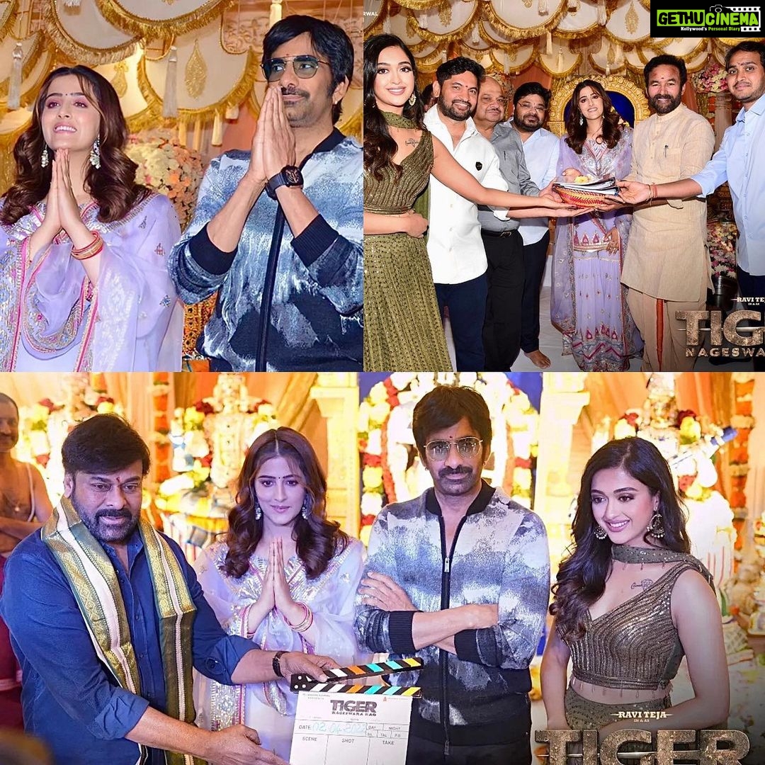Nupur Sanon Instagram - #TigerNageswaraRao has been launched on this auspicious day. π Andhariki Ugadi Subhakankshalu ππ»πΈ A big thank you to mega star @chiranjeevikonidela sir for gracing us with his presence and thank you @gkishanreddyofficial garu for blessing us for TNR. πππ» Telugu lo Na first movie Mass Maharaja @raviteja_2628 sir tho cheyyatam itβs an honour. βοΈ Thank you to my director @dirvamsikrishna garu for believing in me for such a huge project and thank you to my producer @abhishekofficl for giving me my first pan India filmπ₯ Congratulations and good luck to the entire team π #TNRthefilm Wearing @gopivaiddesigns