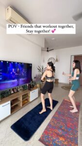 Palak Sindhwani Instagram - Our kinda Disco! 🫣💃 One Fine morning, We just decided to open Youtube and look for Zumba videos, Never in my life I’d thought of sharing workout sessions with someone and so did she but so effortlessly we just started doing Zumba together and what crazy fun it was! 😍 PS - I was about to fall in the beginning as you can see in the reel, Thank God Bach gayi! 😂 Cheers to more of such Zumba mornings in future @navika_kotia 😘 This cool choreography by @rangeeladancecompany ❤️ . . #reels #workoutreels #zumba #zumbafitness #fitness #funnyreels #fyp #explore #friendship #trending #palaksindhwani