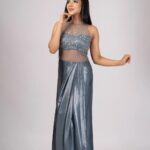 Pavithra Lakshmi Instagram - Just Like your glazed cuppycake🩵 Wearing @sameenasofficial Jewellery @new_ideas_fashions Mua @anushyaa_mua Shot by @shotsbyyoga