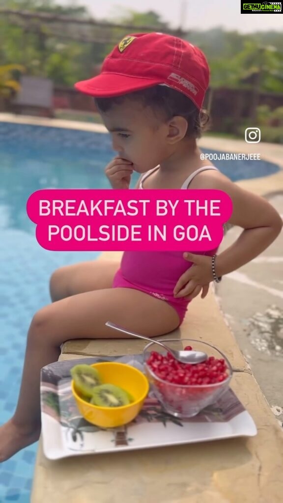 Pooja Banerjee Instagram - Our mornings in Goa … Watch my @sanassejwaal getting familiarised with water… we started slowly by just dipping our legs in the water, then slowly graduating to taking a dip in the pool and then finally jumping into the pool… she loves water and the moment she wakes up she says POOL.. thank you @dipikablacklist for everything. We love you… #Goadiaties #Waterabby #babygirl #swimmingpool #PoolLovers #waterlover #toddlerswimming