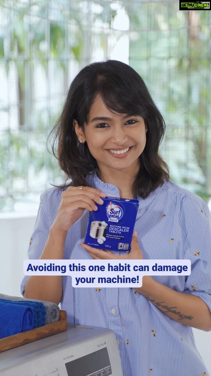 Poornitha Instagram - #Ad Discover the secret to a shiny clean machine drum with @surfexcelindia Matic Drum Descaler! Meticulously designed for fully automatic washing machines, be it top-load or front-load, these easy-to-use tablets tackle stubborn calcium deposits from Hard water residue, grime, and that unpleasant musty odour without breaking a sweat. Powered by the Superior Nano Bloom technology, this Descaler guarantees a thorough deep cleanse, eliminating bacteria and leaving your machine with a refreshing and long-lasting lemony freshness. Simply drop in 2 tablets, activate the Tub-Clean mode or the longest cycle, and maintain a monthly routine of 1-2 tablets for consistently impeccable results. #surfexceldescalers #washingmachinehack #cleanwashingmachine #limescaleremoval