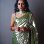 Pragathi Guruprasad Instagram - all the glitz and glam 🌙 outfit designed by @prithvi_guru shot by: @gracian.nalin hair and make up: team @prakatwork jewelry: @rimliboutique
